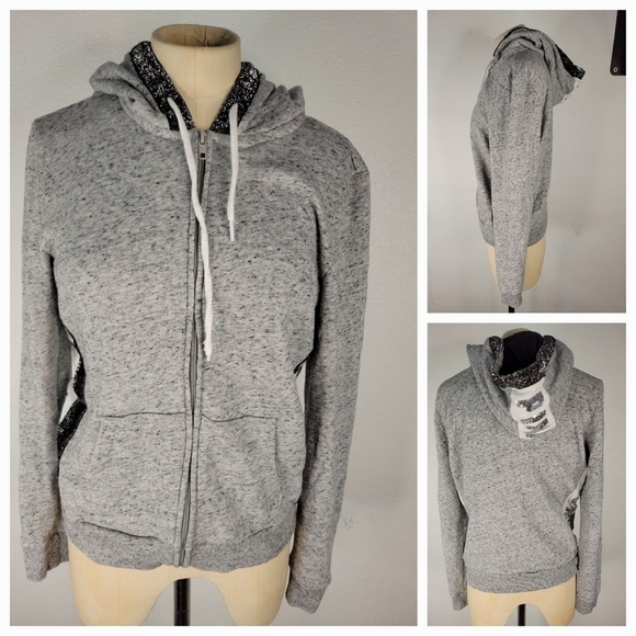 Victoria's Secret Pink Sz S Bling Hooded Zip Up Sweater Gray Sequin - Picture 1 of 11